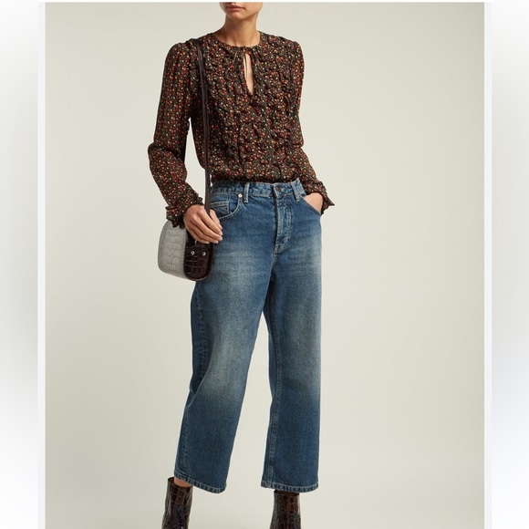 A.P.C. Lillian Ruffle Silk Cherry Print Blouse Cottagecore Vintage Inspired 8 - Picture 3 of 16